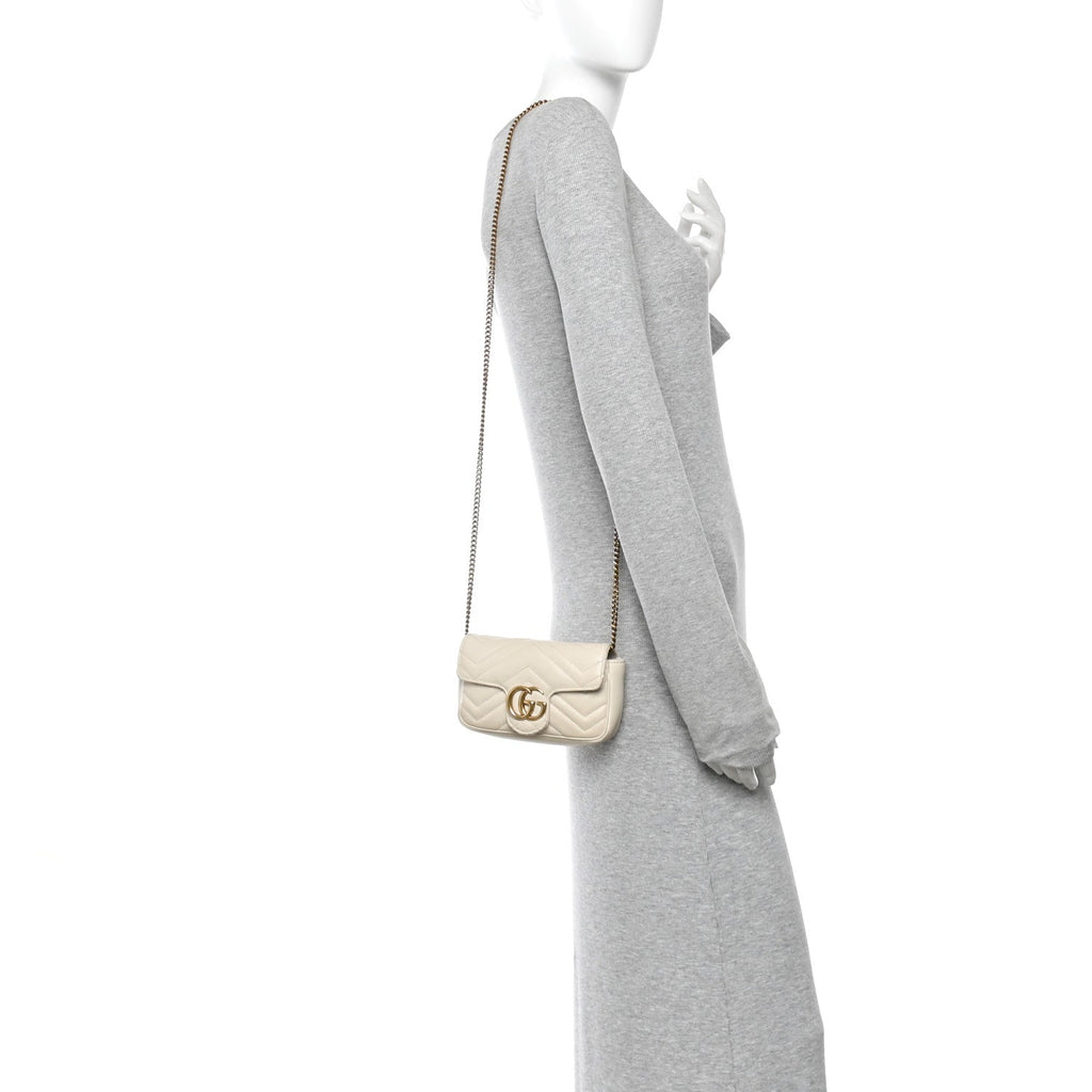 Calfskin Matelasse Super Mini GG Marmont Shoulder Bag White
