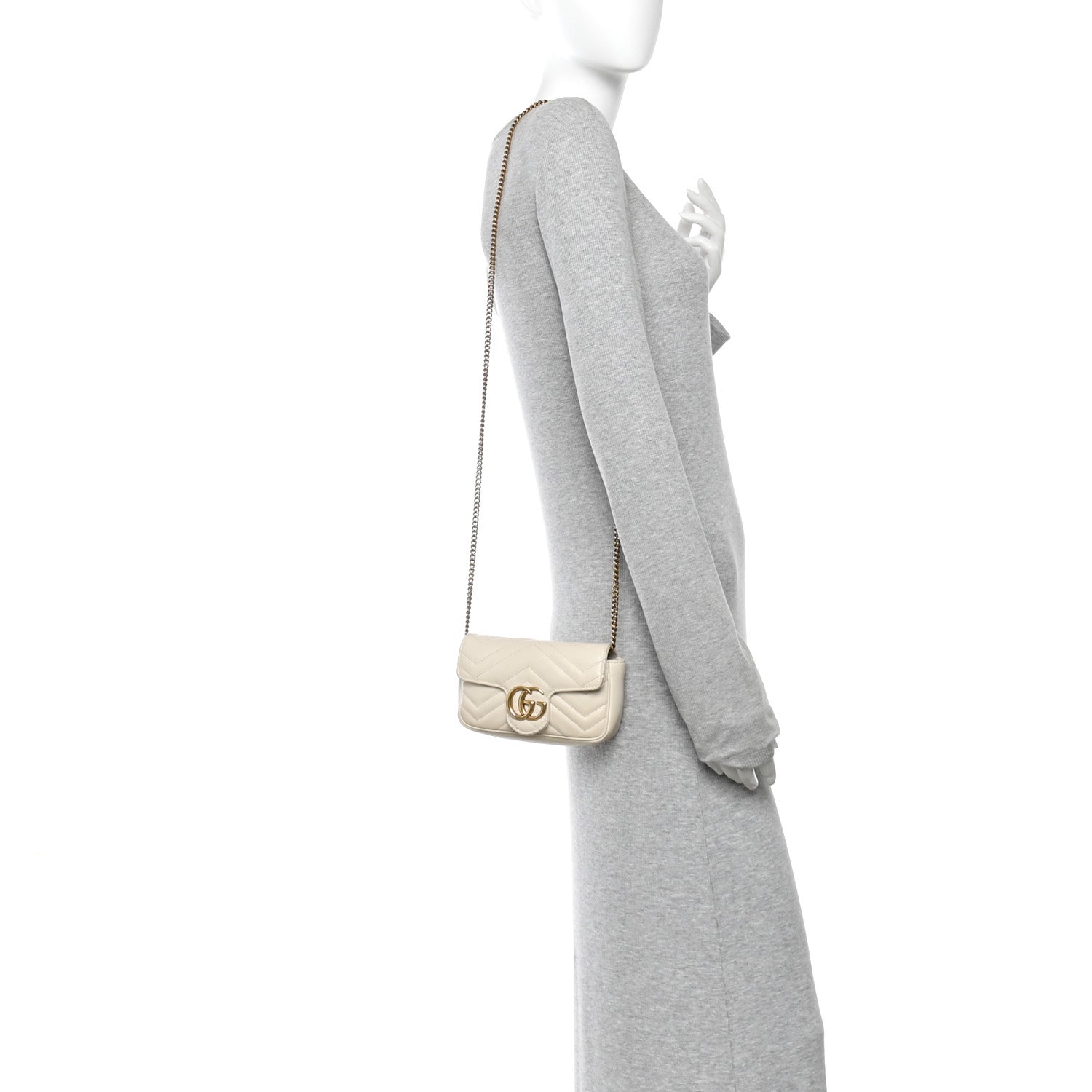 Calfskin Matelasse Super Mini GG Marmont Shoulder Bag White