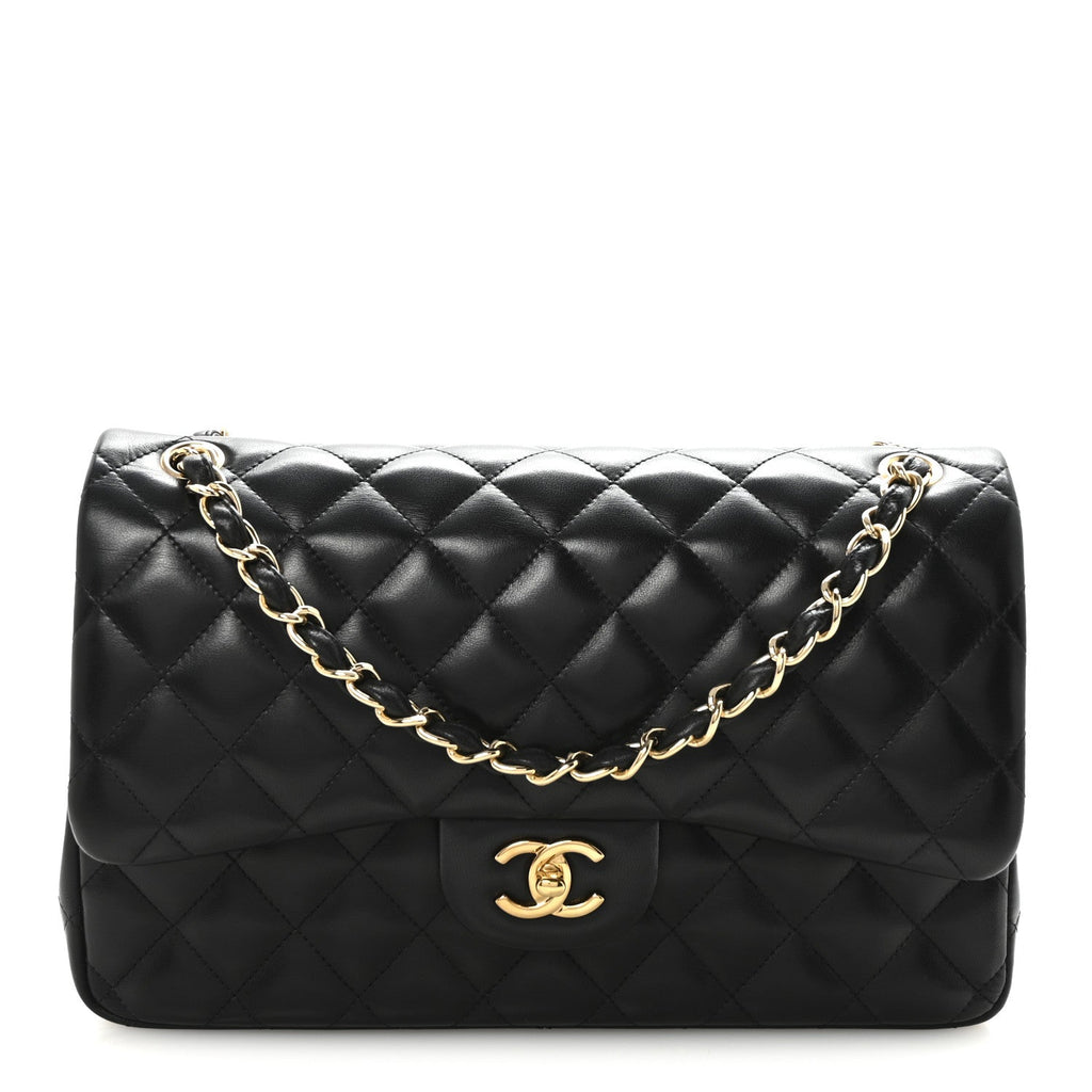 Lambskin Quilted Jumbo Double Flap  Black