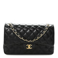 Lambskin Quilted Jumbo Double Flap  Black