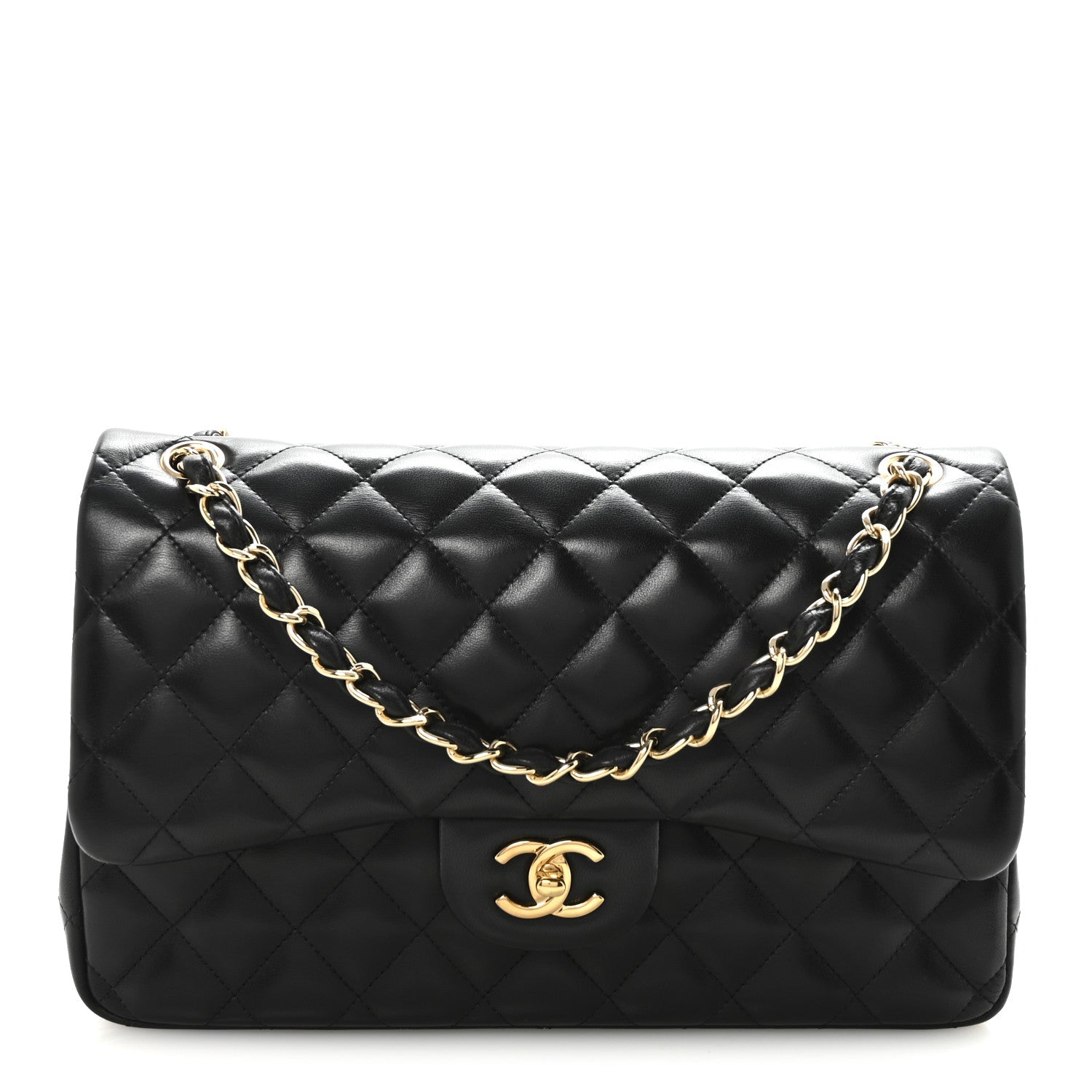 Lambskin Quilted Jumbo Double Flap  Black