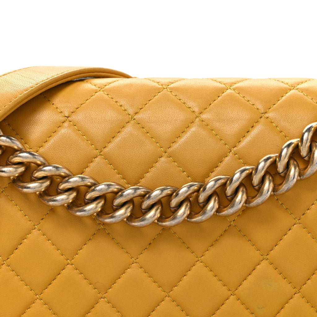 Lambskin Quilted Medium Boy Flap Yellow