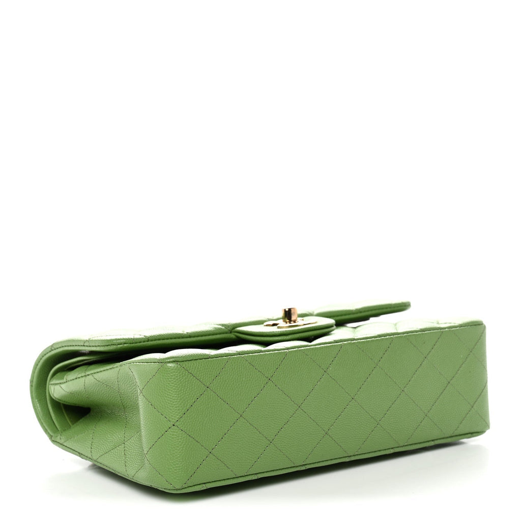 Caviar Quilted Small Double Flap Green