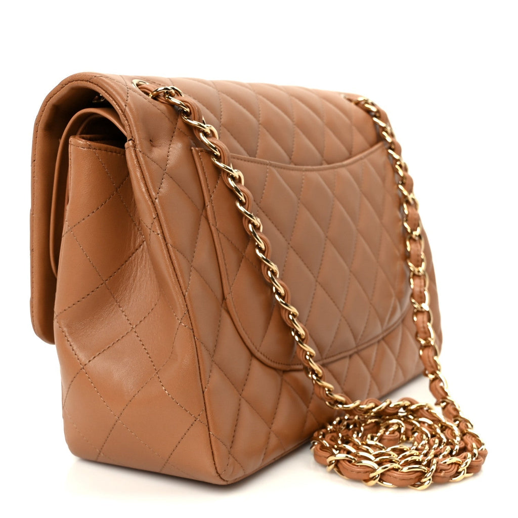 Lambskin Quilted Jumbo Double Flap Dark Beige