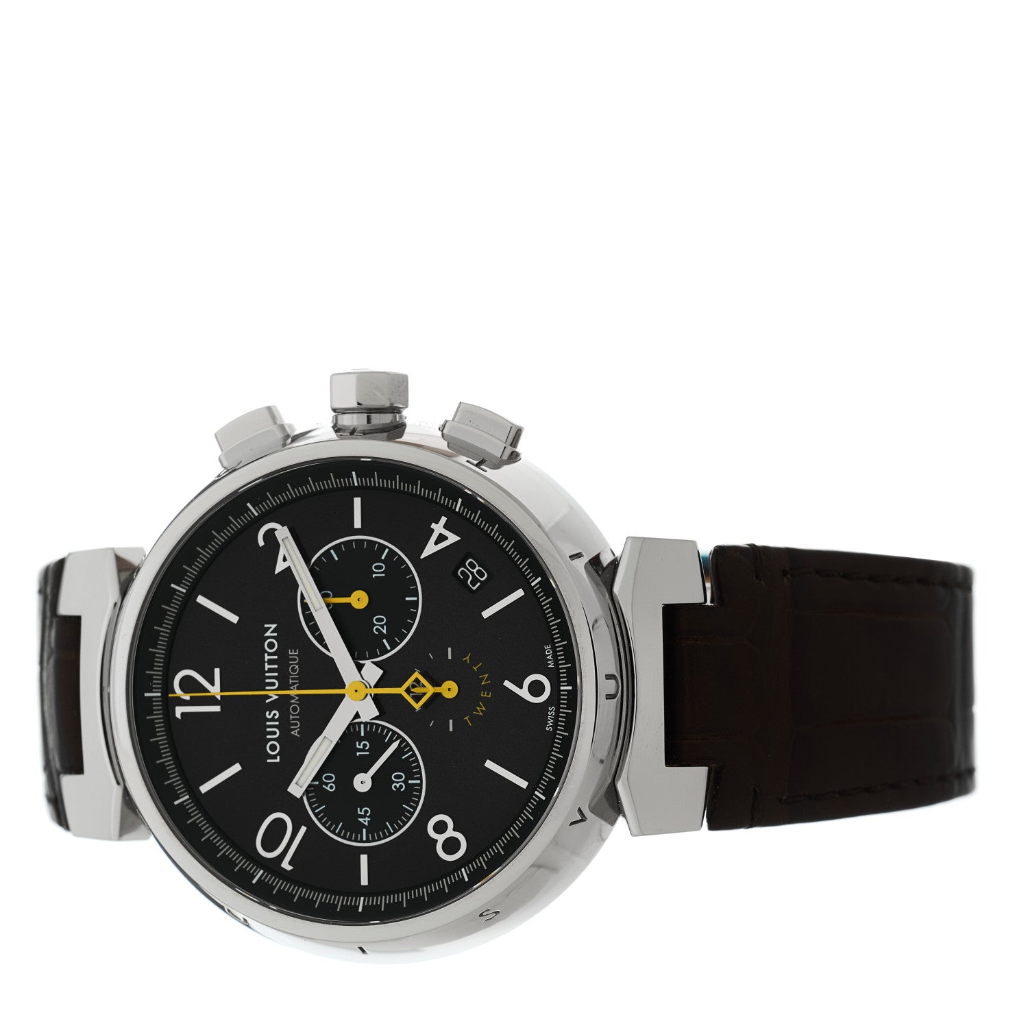 Stainless Steel Alligator 41mm Tambour Twenty Chronograph Automatic Watch Brown