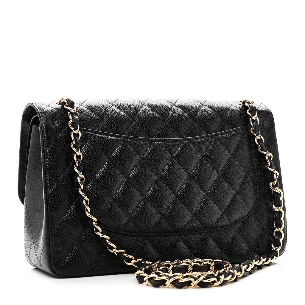 Caviar Quilted Jumbo Double Flap Black