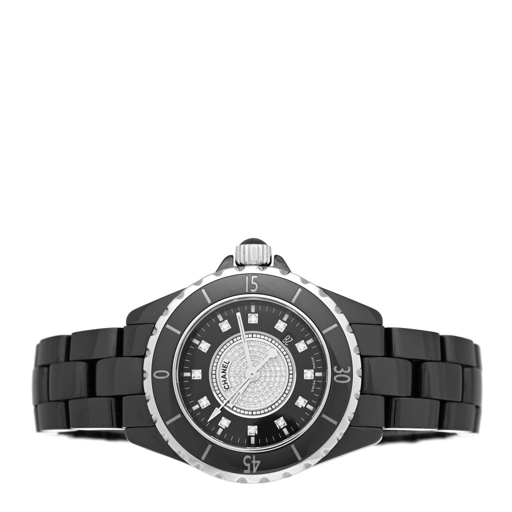 Stainless Steel Ceramic Diamond Dial 33mm J12 Quartz Watch Black