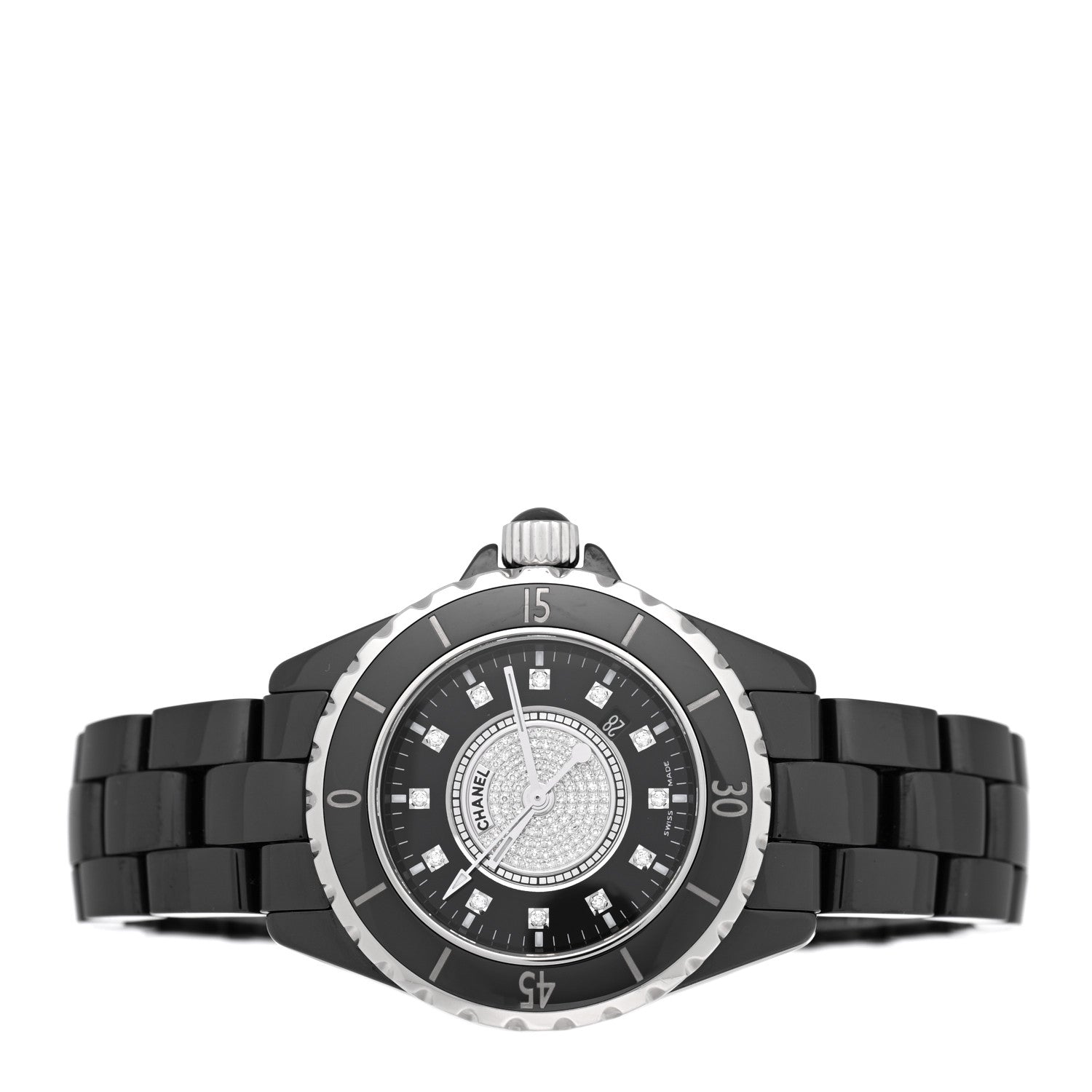 Stainless Steel Ceramic Diamond Dial 33mm J12 Quartz Watch Black