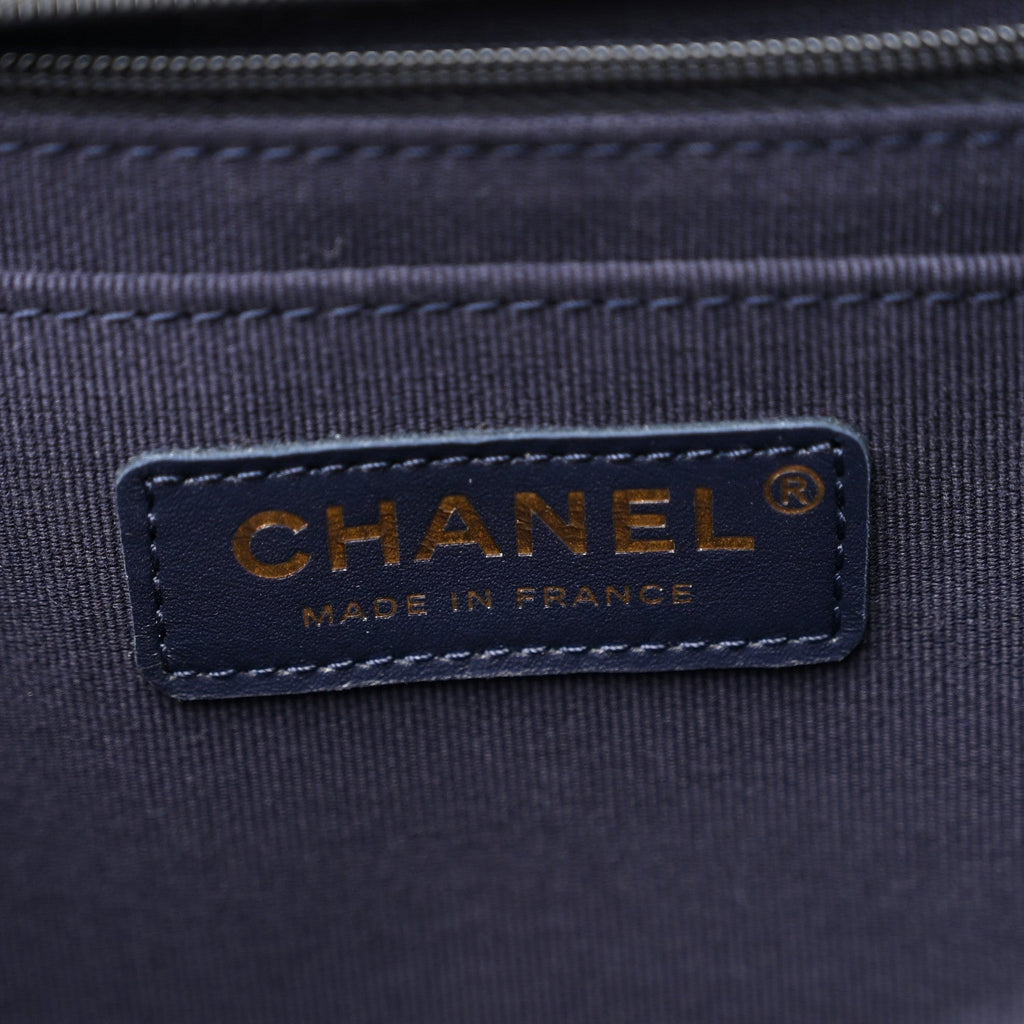 Denim Quilted XXL Travel Flap Bag Dark Blue Orange