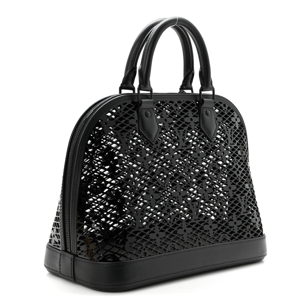 Patent Calfskin Laced Monogram Alma PM Black