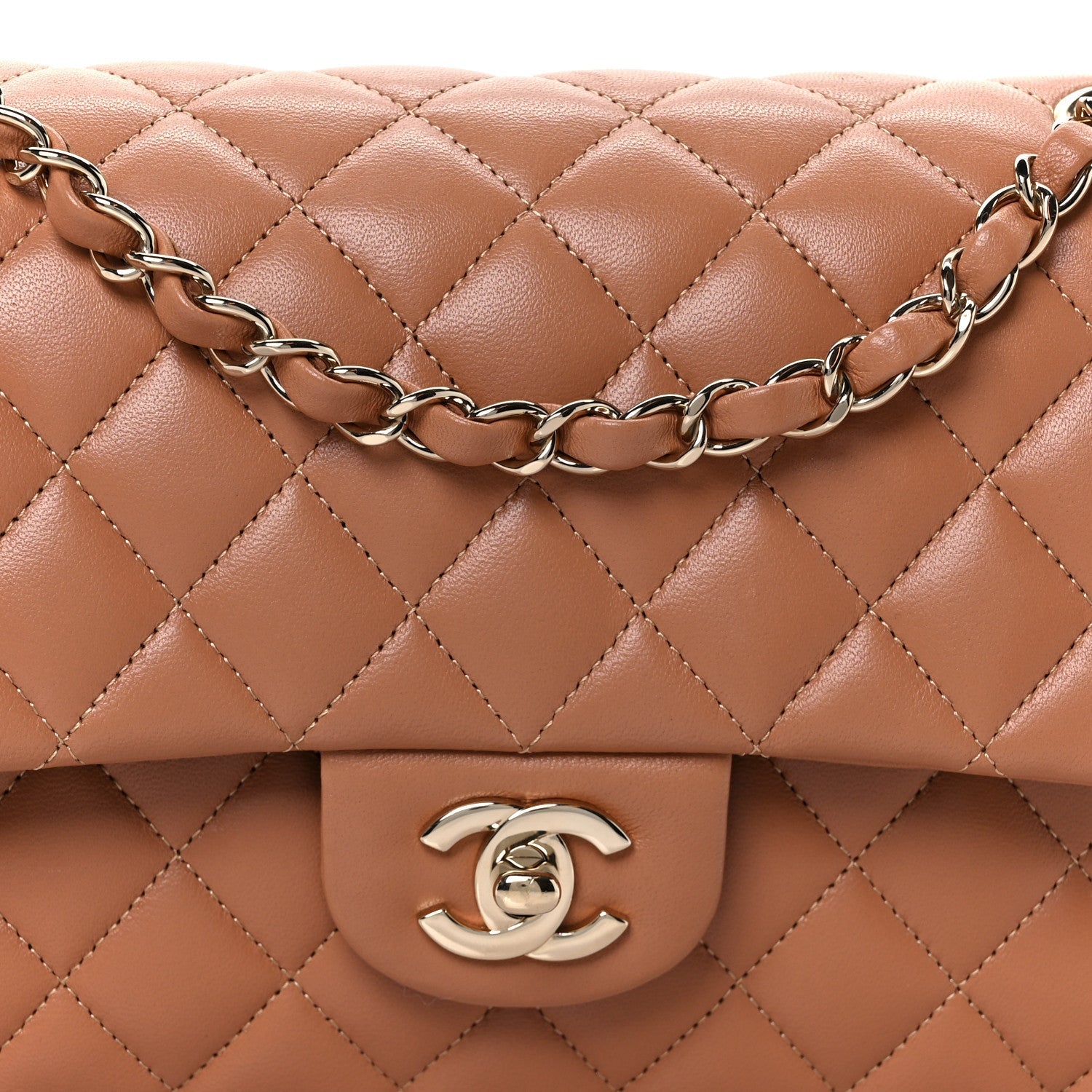 Lambskin Quilted Medium Double Flap Brown