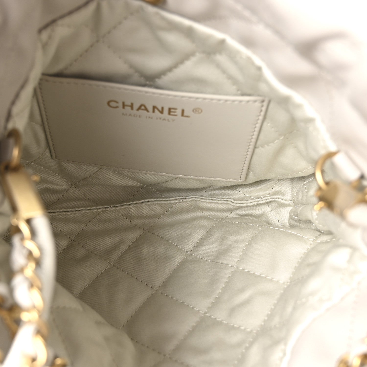 Shiny Calfskin Quilted Mini Chanel 22 Light Grey