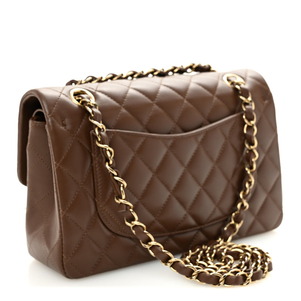 Lambskin Quilted Small Double Flap Brown