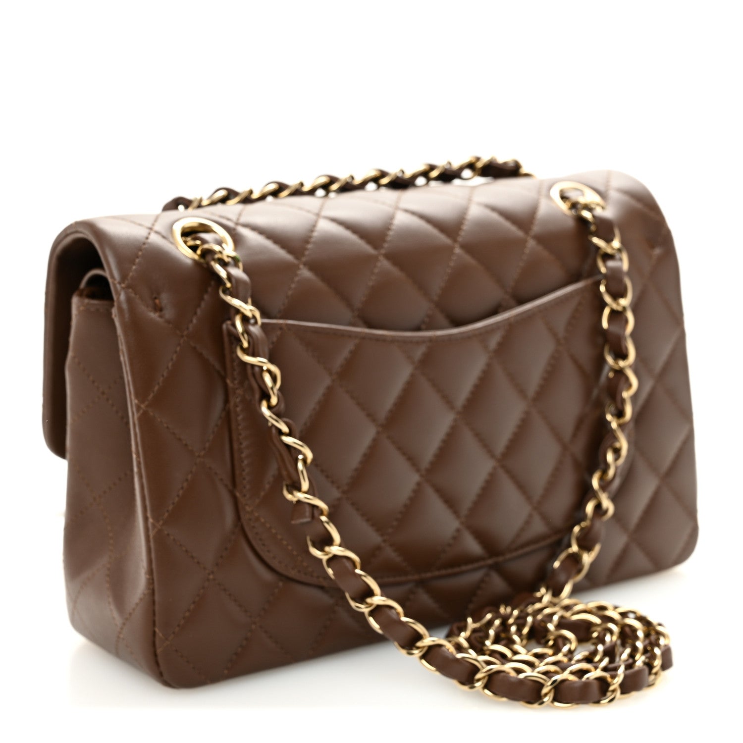 Lambskin Quilted Small Double Flap Brown