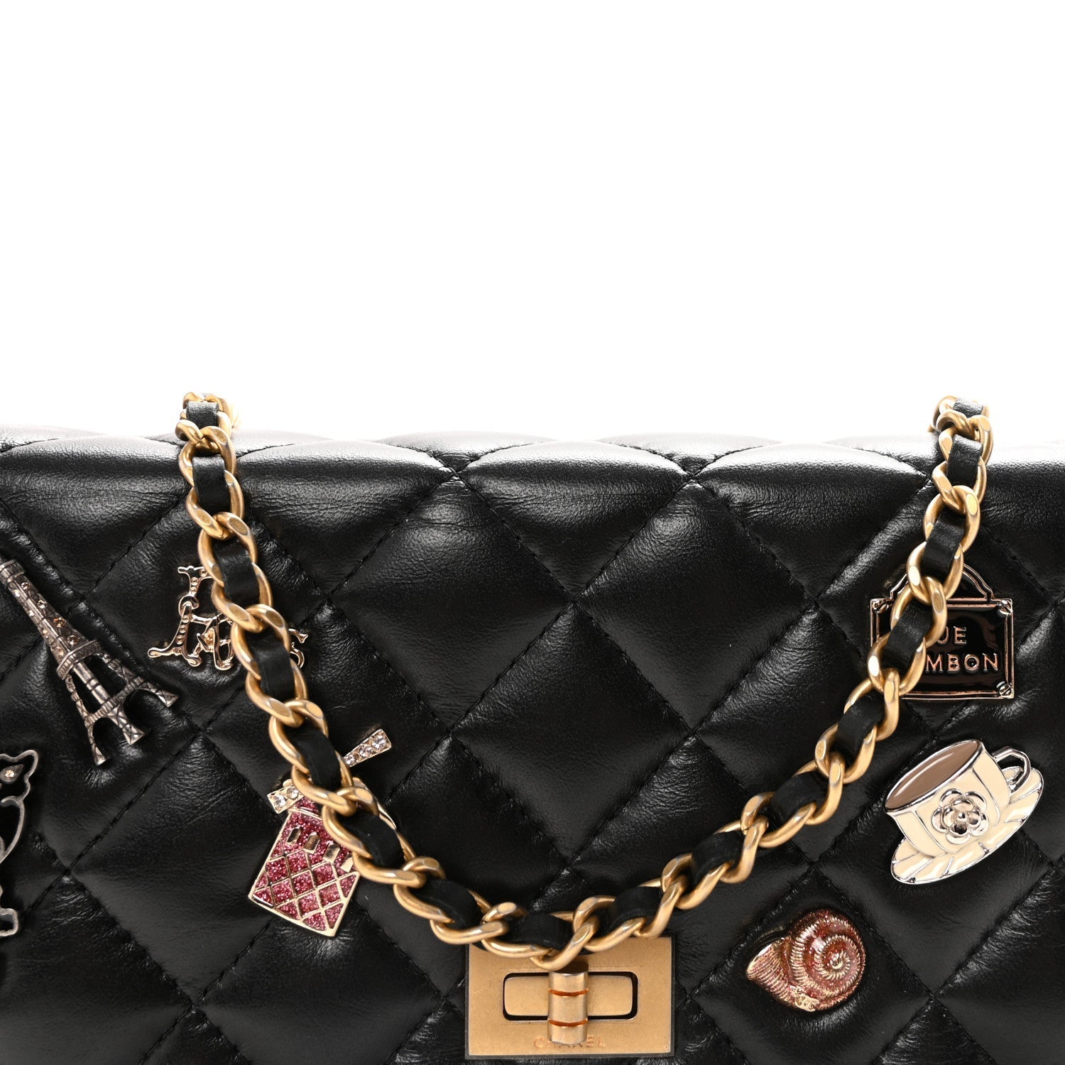 Lambskin Quilted Lucky Charms 2.55 Reissue Wallet On Chain WOC Black