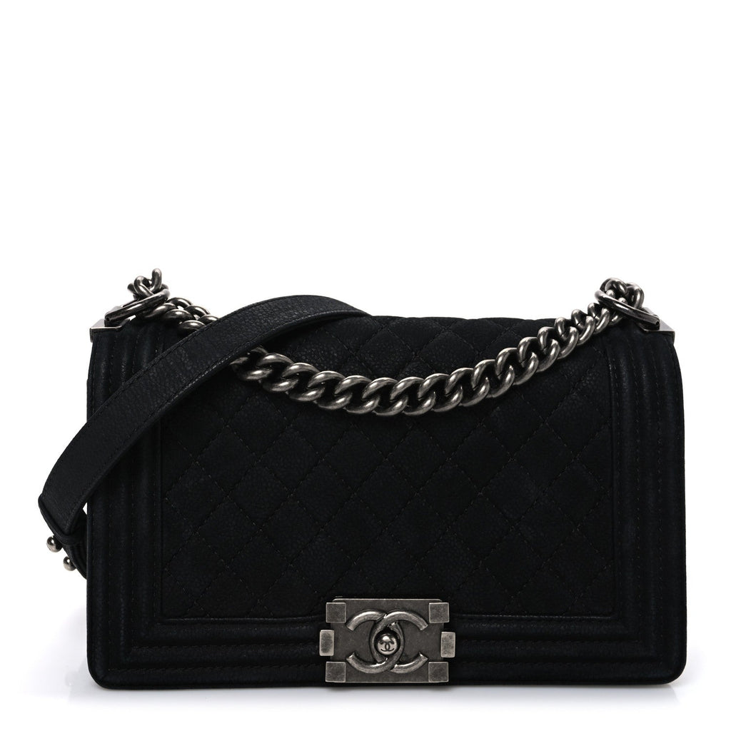 Bullskin Suede Caviar Quilted Medium Boy Flap Black