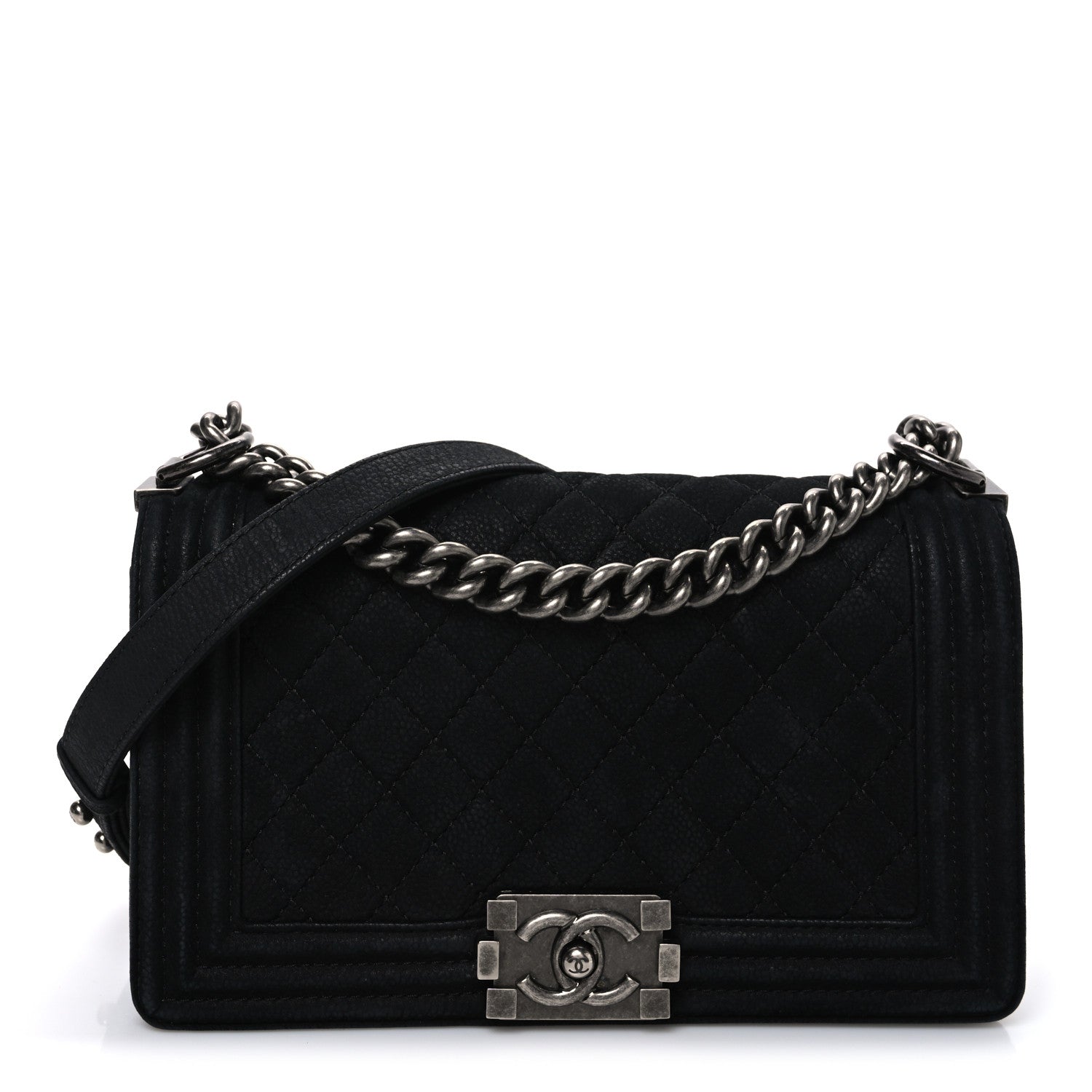 Bullskin Suede Caviar Quilted Medium Boy Flap Black
