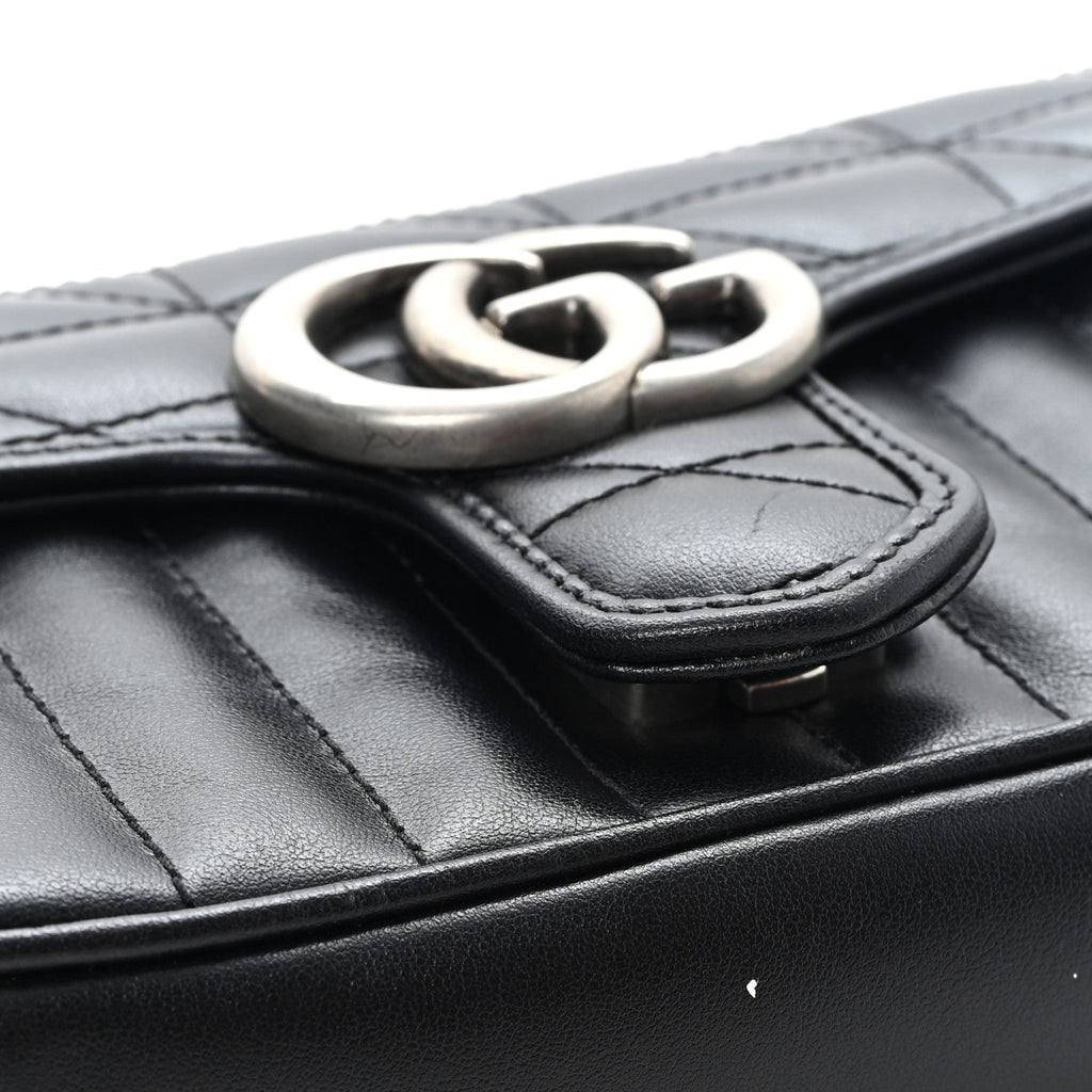 Calfskin Matelasse Aria Mini GG Marmont Shoulder Bag Black