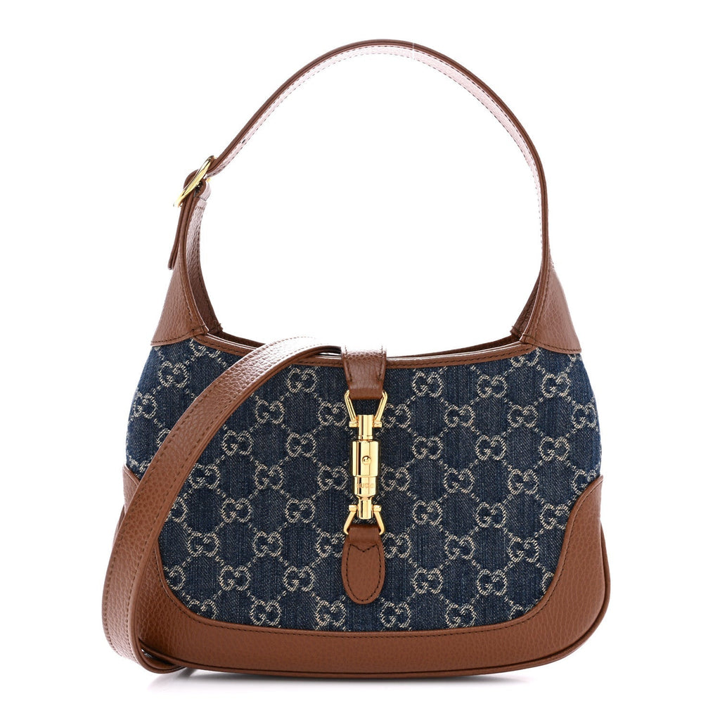 New Denim GG Monogram Calfskin Small Jackie 1961 Hobo Blue Tea Cuir