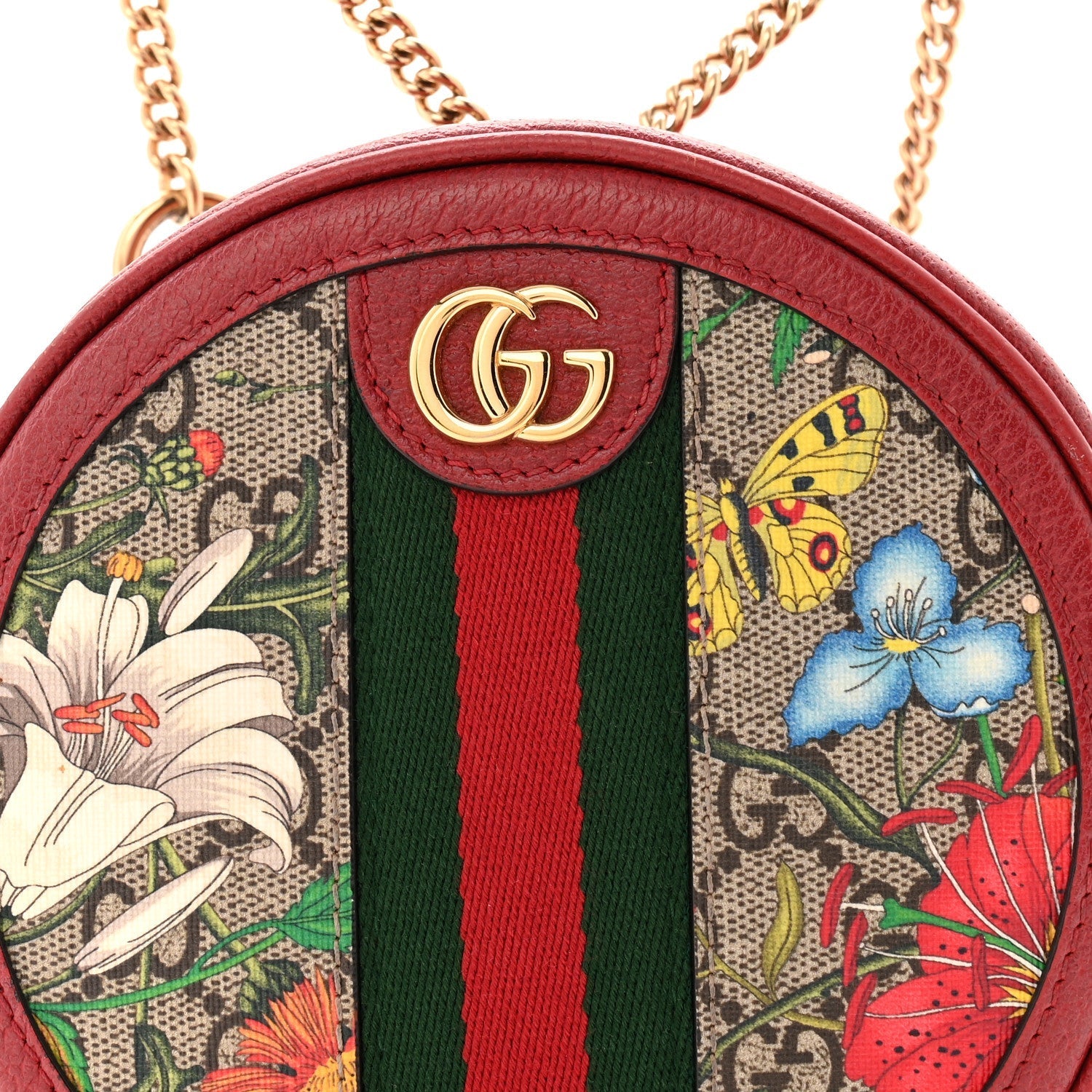 GG Supreme Monogram Web Flora Mini Ophidia Round Backpack Red