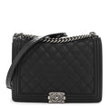 Calfskin Embossed Stitch Large Boy Flap Black