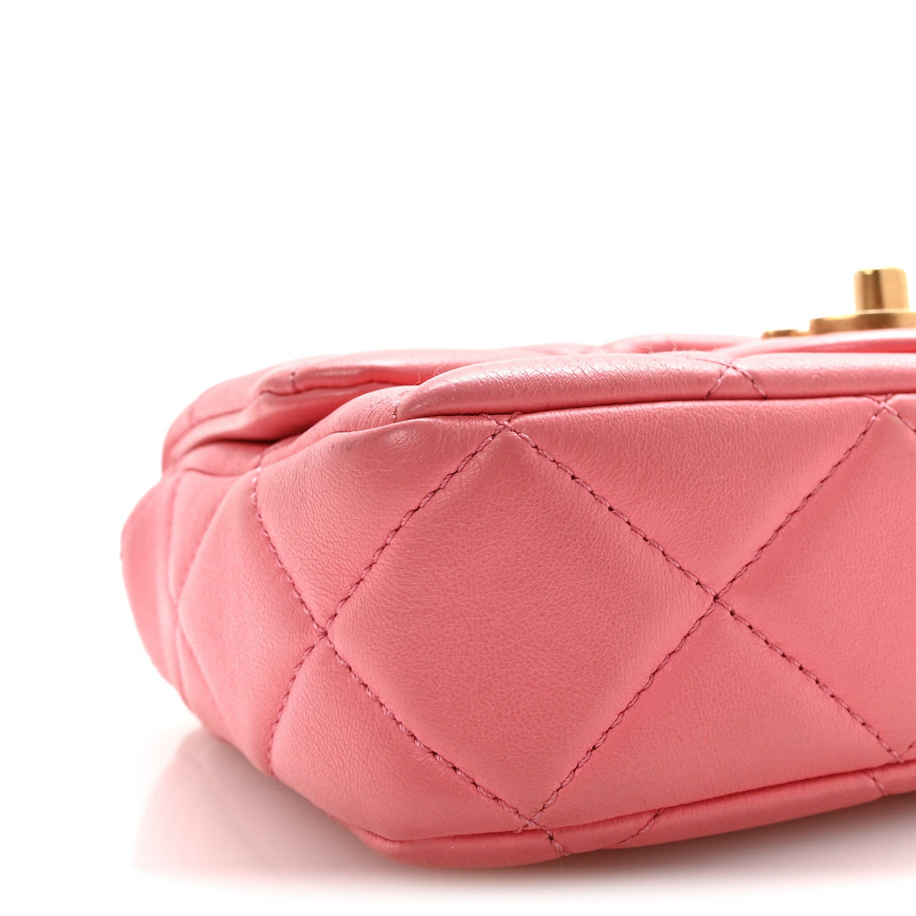 Lambskin Enamel Quilted Pending CC Mini Square Flap Pink