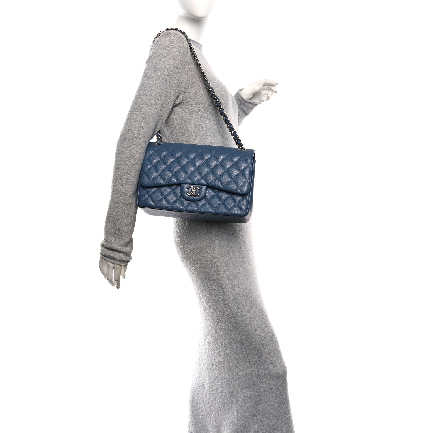 Caviar Quilted Jumbo Double Flap Blue