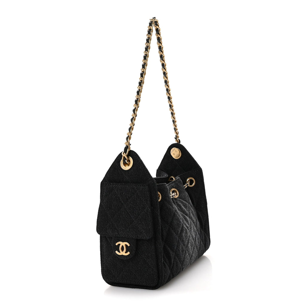 Washed Denim Quilted Mini Chanel 25 Handbag Black