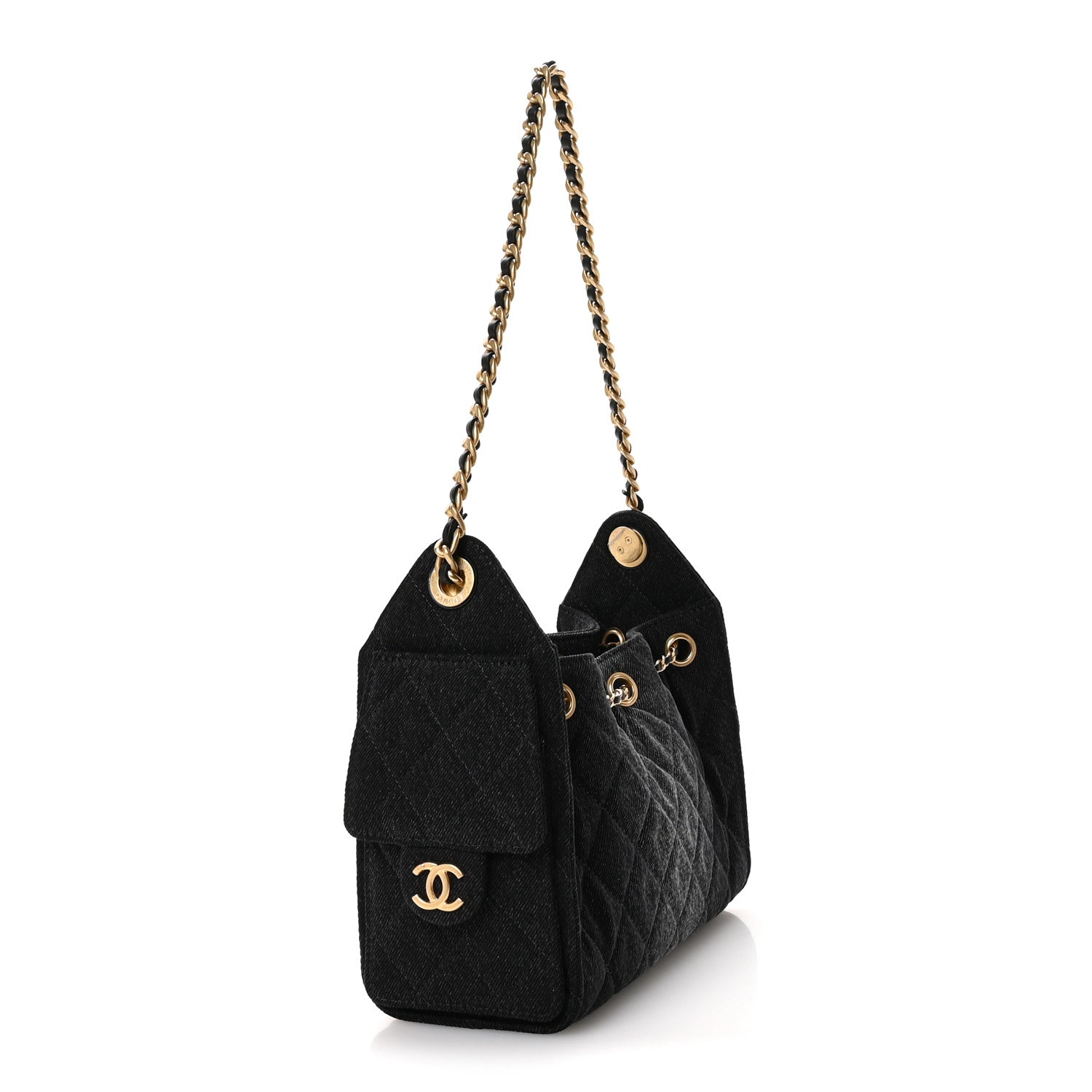 Washed Denim Quilted Mini Chanel 25 Handbag Black