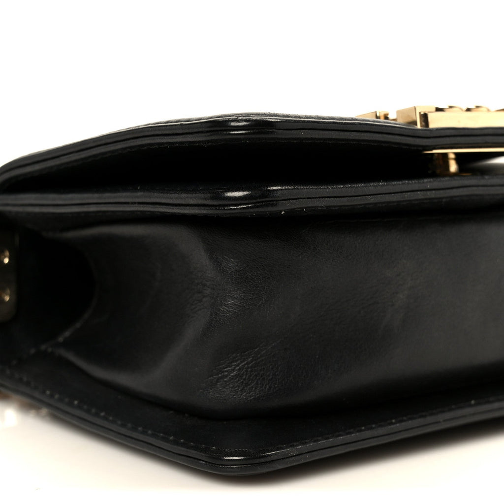 Lambskin Chevron Quilted Mini Boy Flap  Black