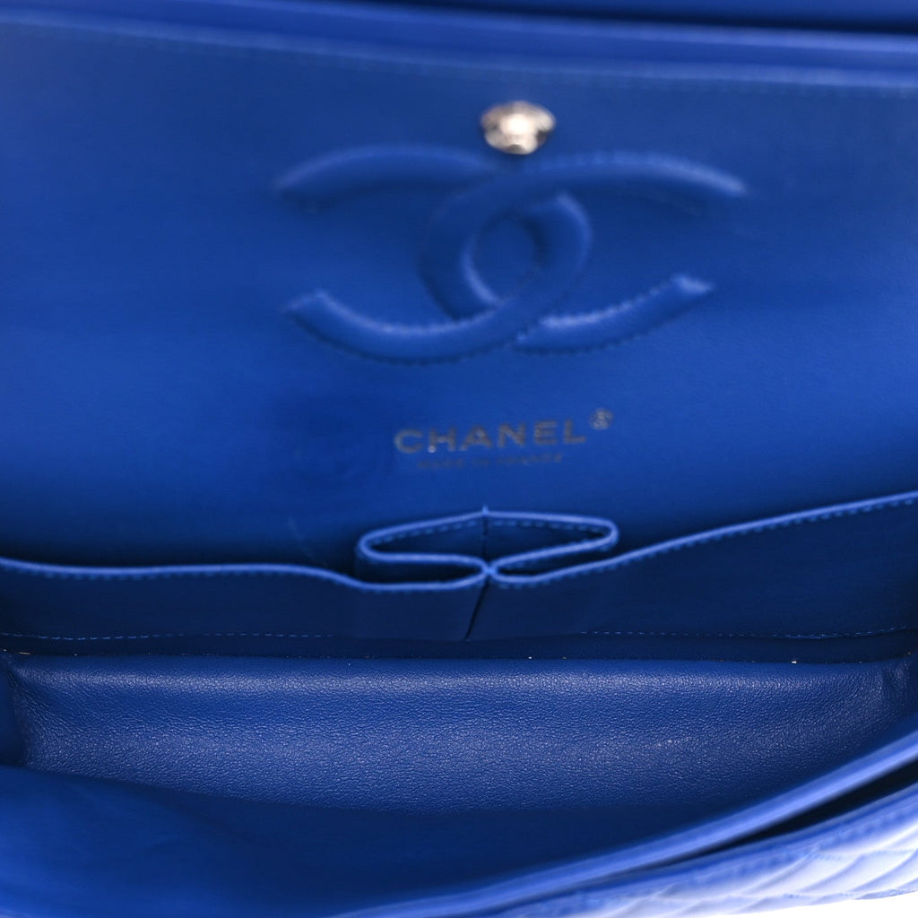 Lambskin Quilted Medium Double Flap Blue