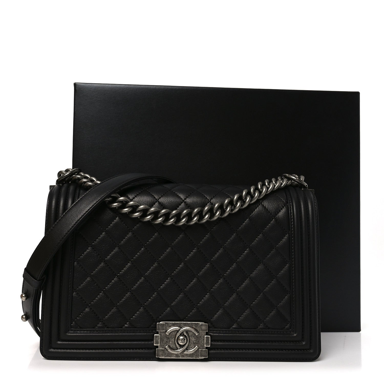 Calfskin Quilted New Medium Boy Flap Black