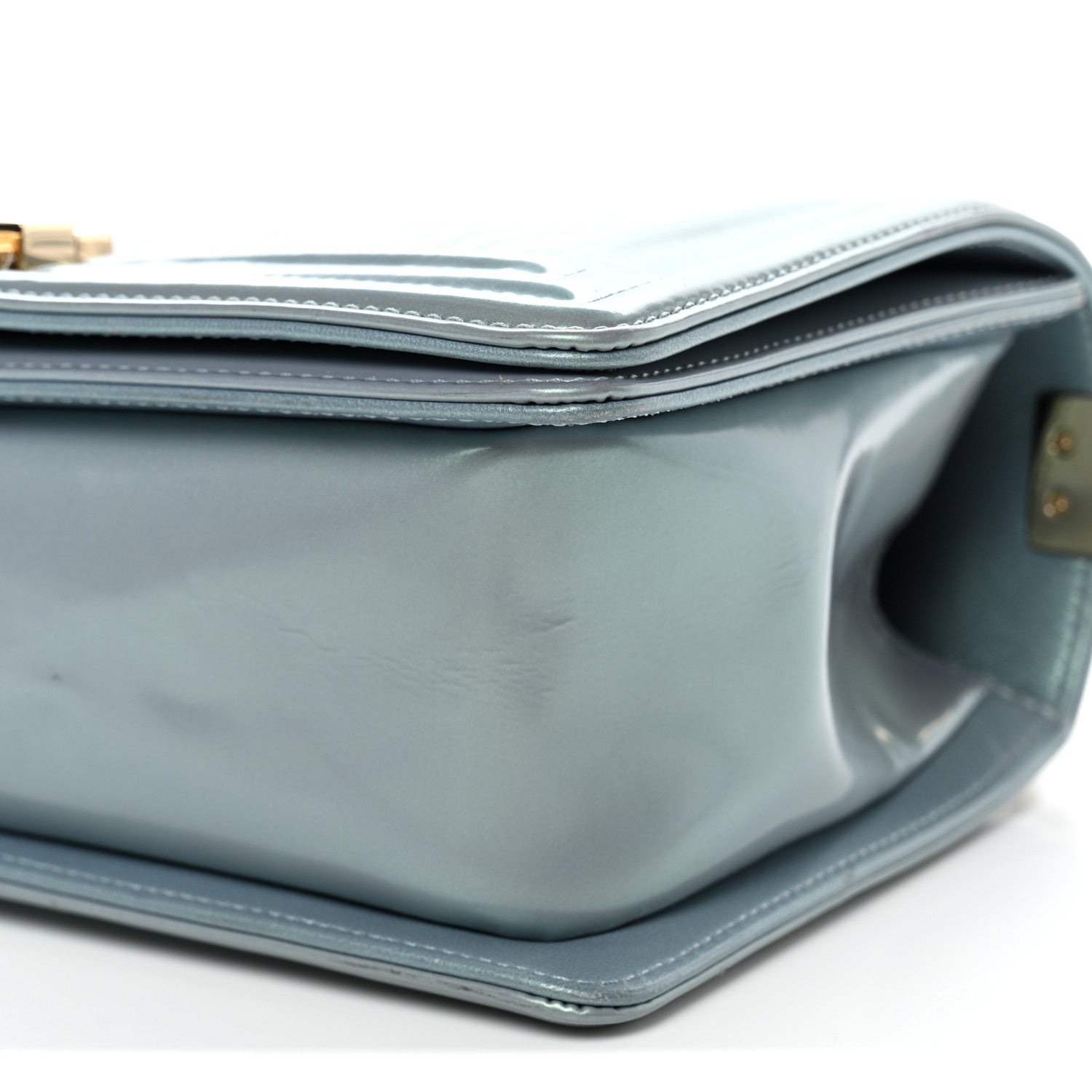 Iridescent Patent Calfskin Quilted Medium Boy Flap Light Blue