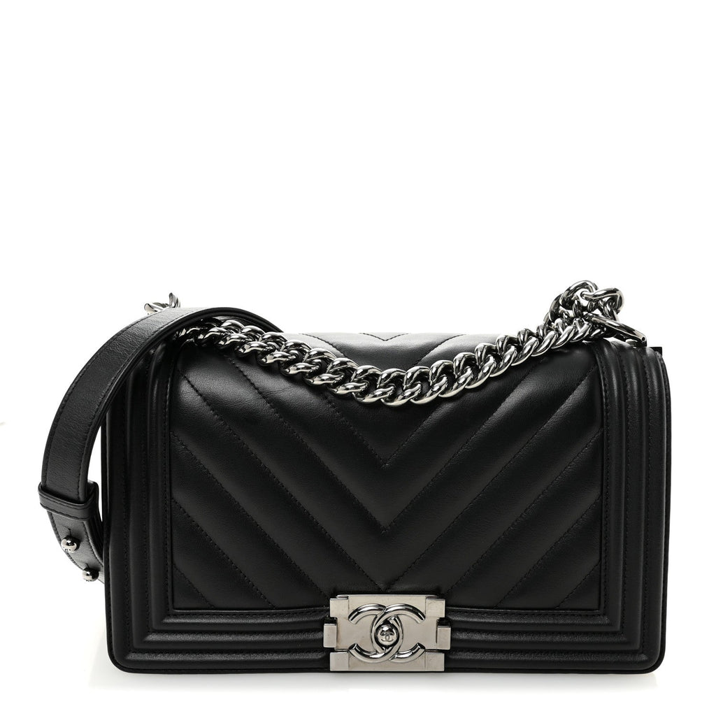 Lambskin Chevron Quilted Medium Boy Flap Black