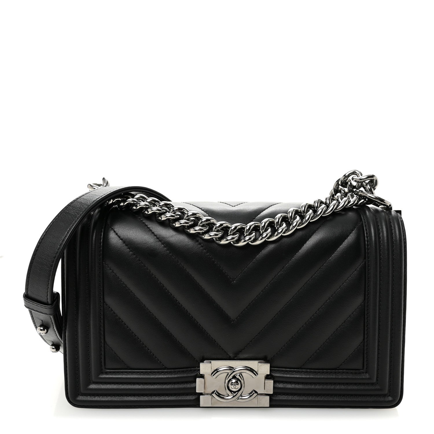 Lambskin Chevron Quilted Medium Boy Flap Black