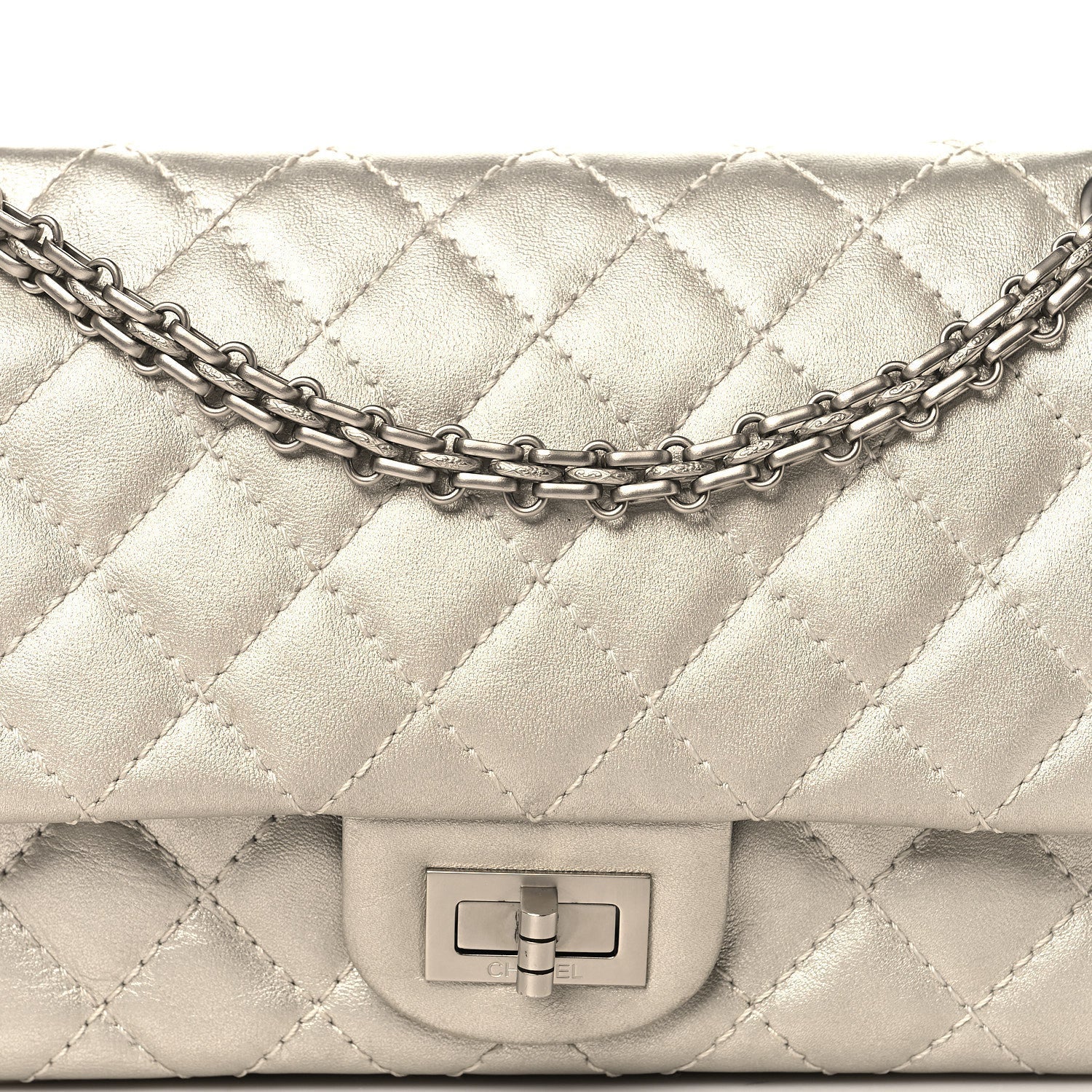Metallic Lambskin Quilted 2.55 Reissue 225 Flap Silver
