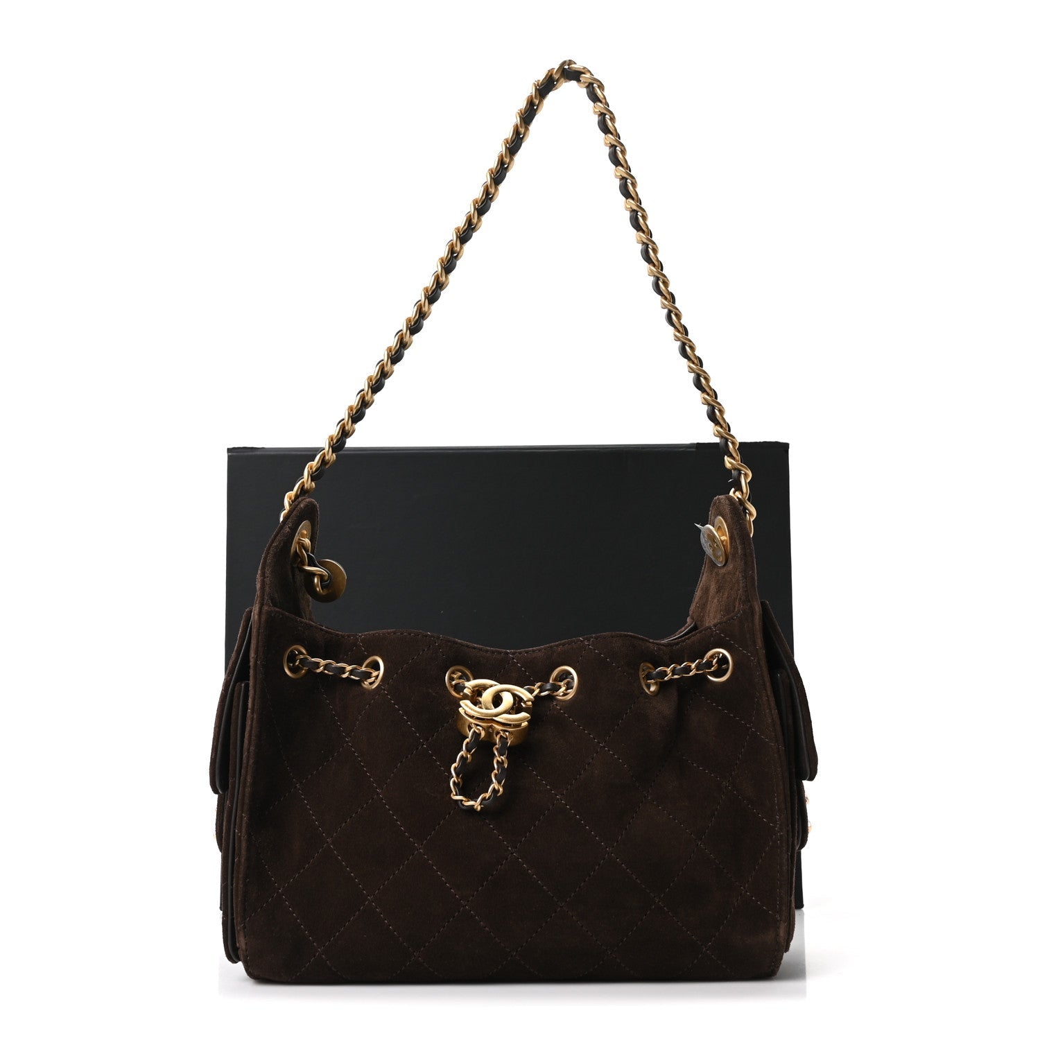 Suede Quilted Mini Chanel 25 Handbag Dark Brown