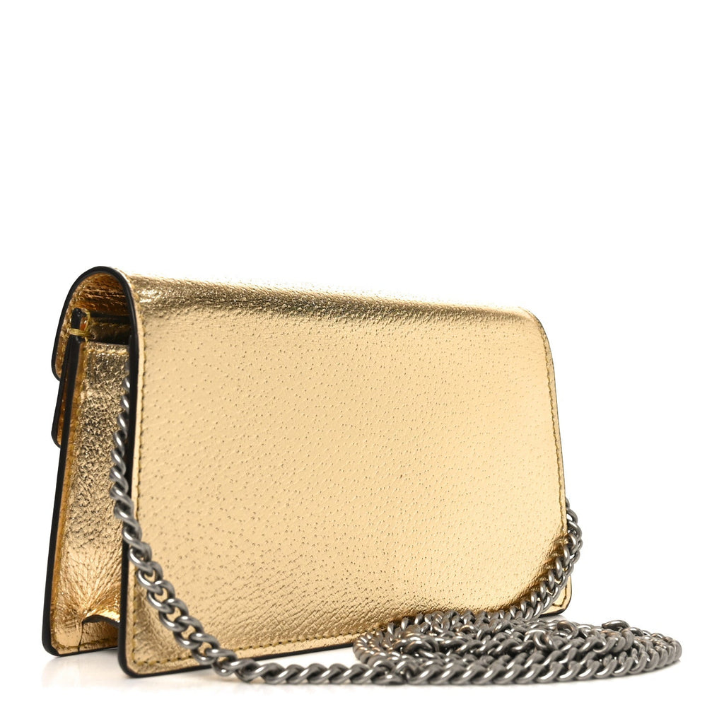 Metallic Calfskin Super Mini Dionysus Shoulder Bag Gold
