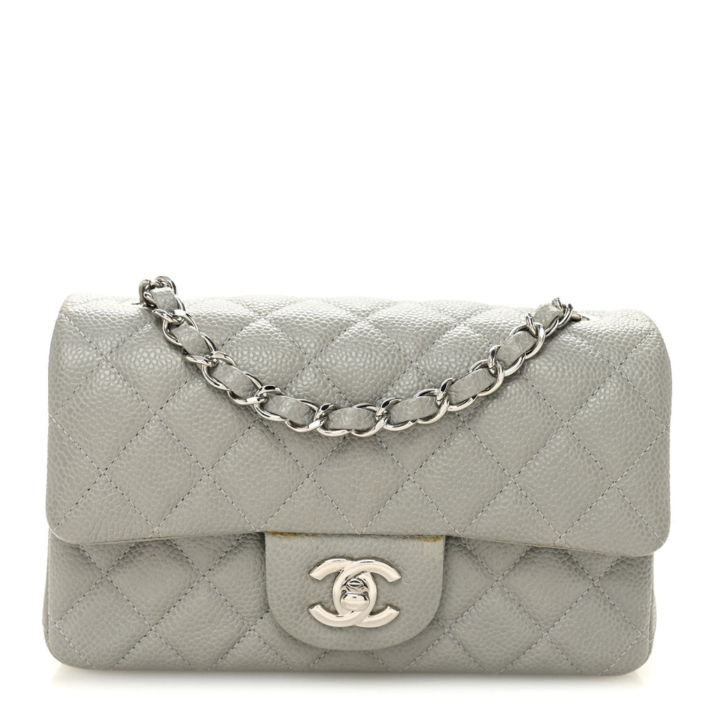 Caviar Quilted Mini Rectangular Flap Light Grey