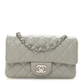 Caviar Quilted Mini Rectangular Flap Light Grey