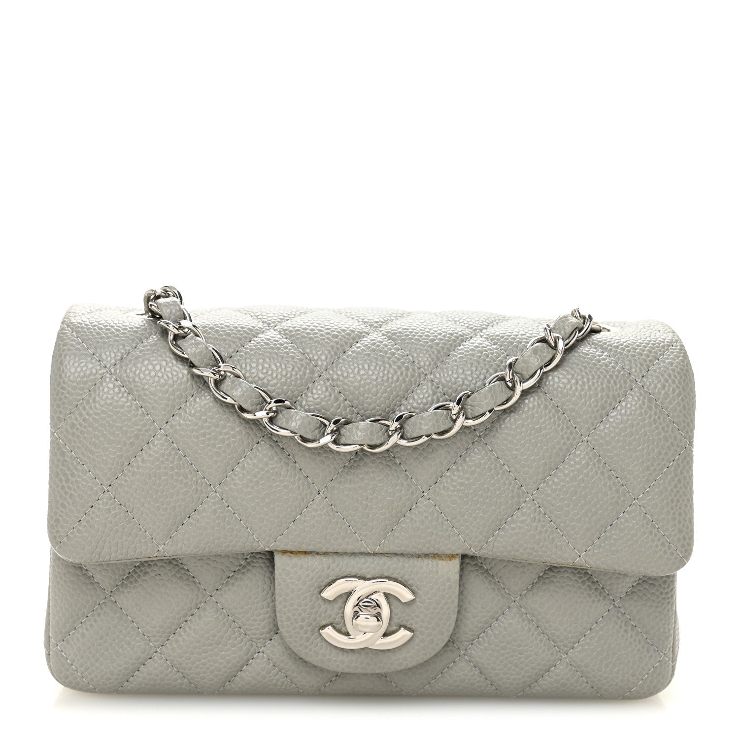 Caviar Quilted Mini Rectangular Flap Light Grey