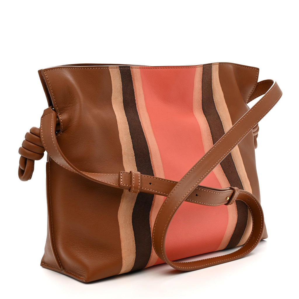 Nappa Calfskin Suede Medium Flamenco Landscape Knot Clutch Pecan Parrot Pink