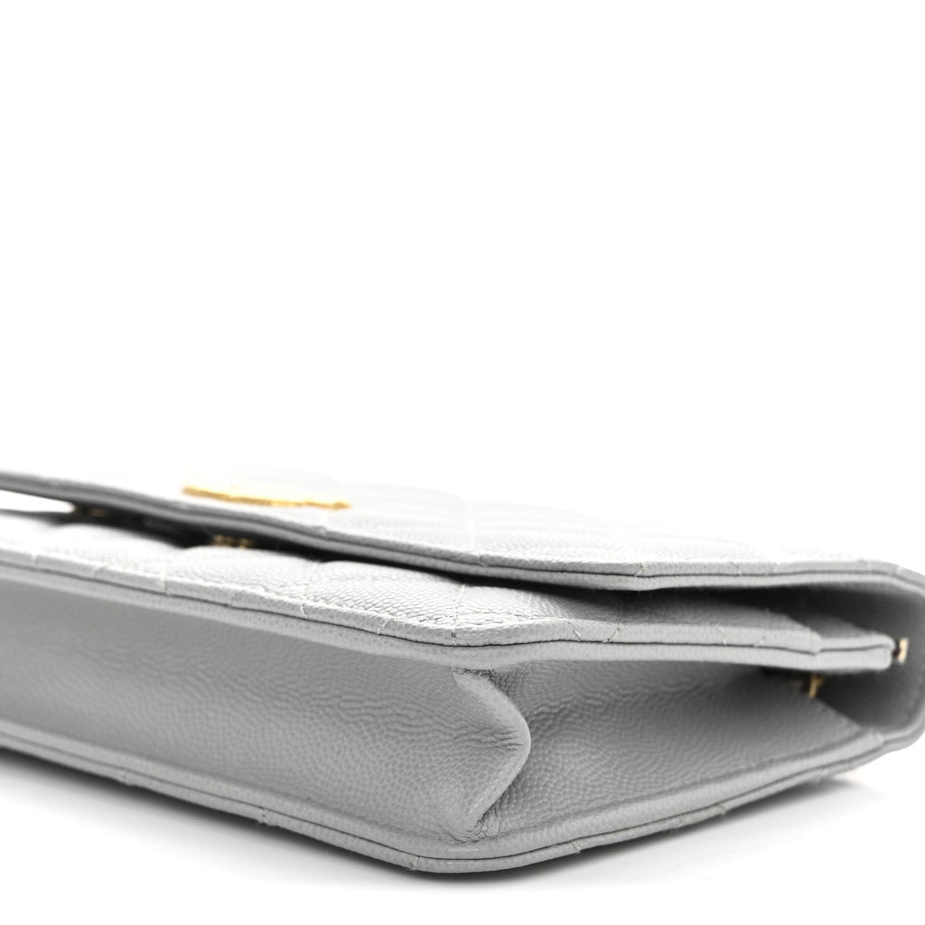 Caviar Quilted Textured CC Wallet On Chain WOC Grey
