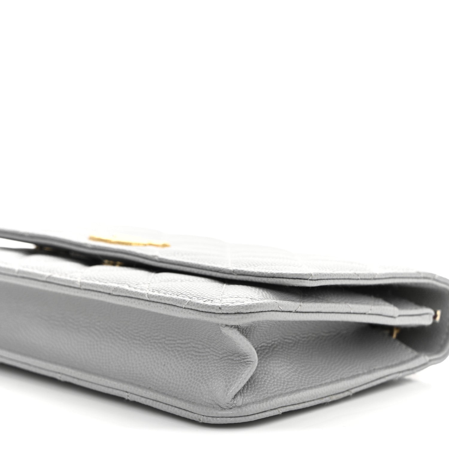 Caviar Quilted Textured CC Wallet On Chain WOC Grey