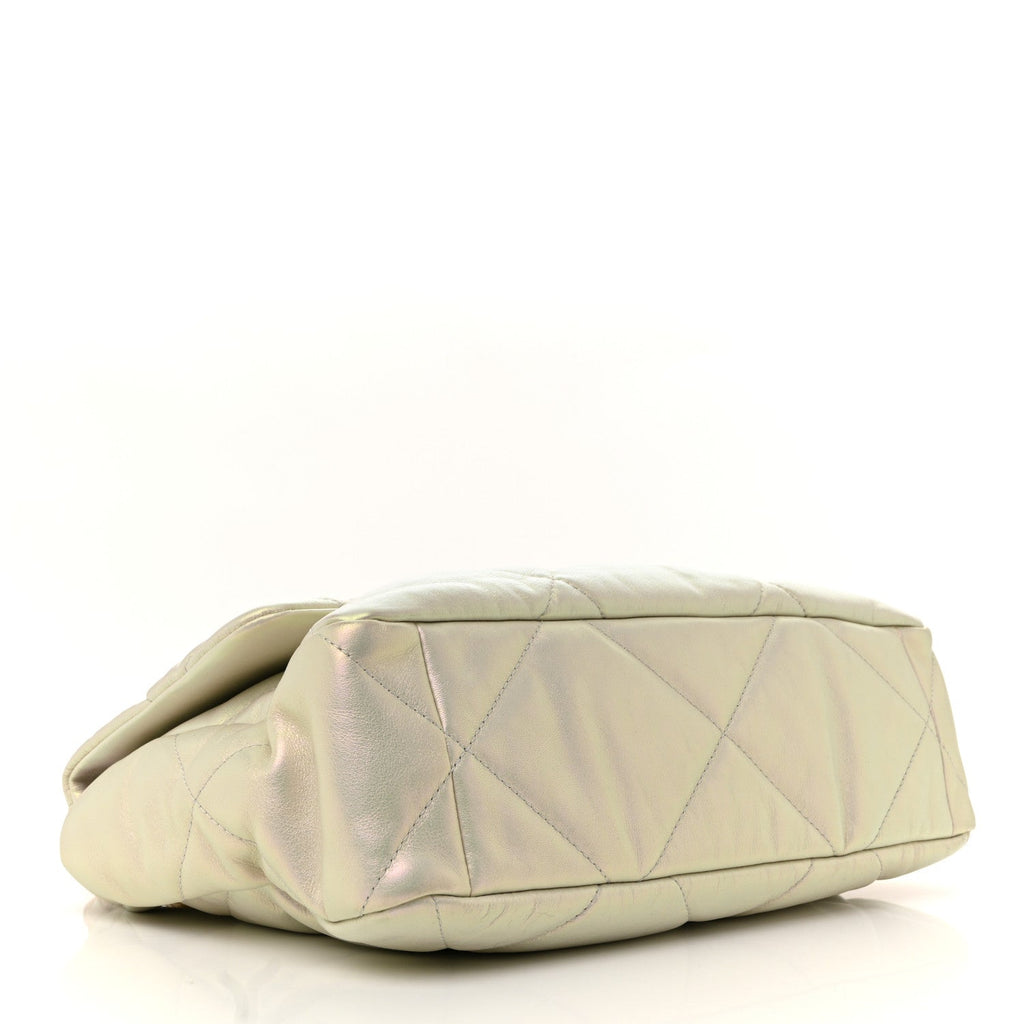 Iridescent Calfskin Quilted Large Chanel 19 Flap White