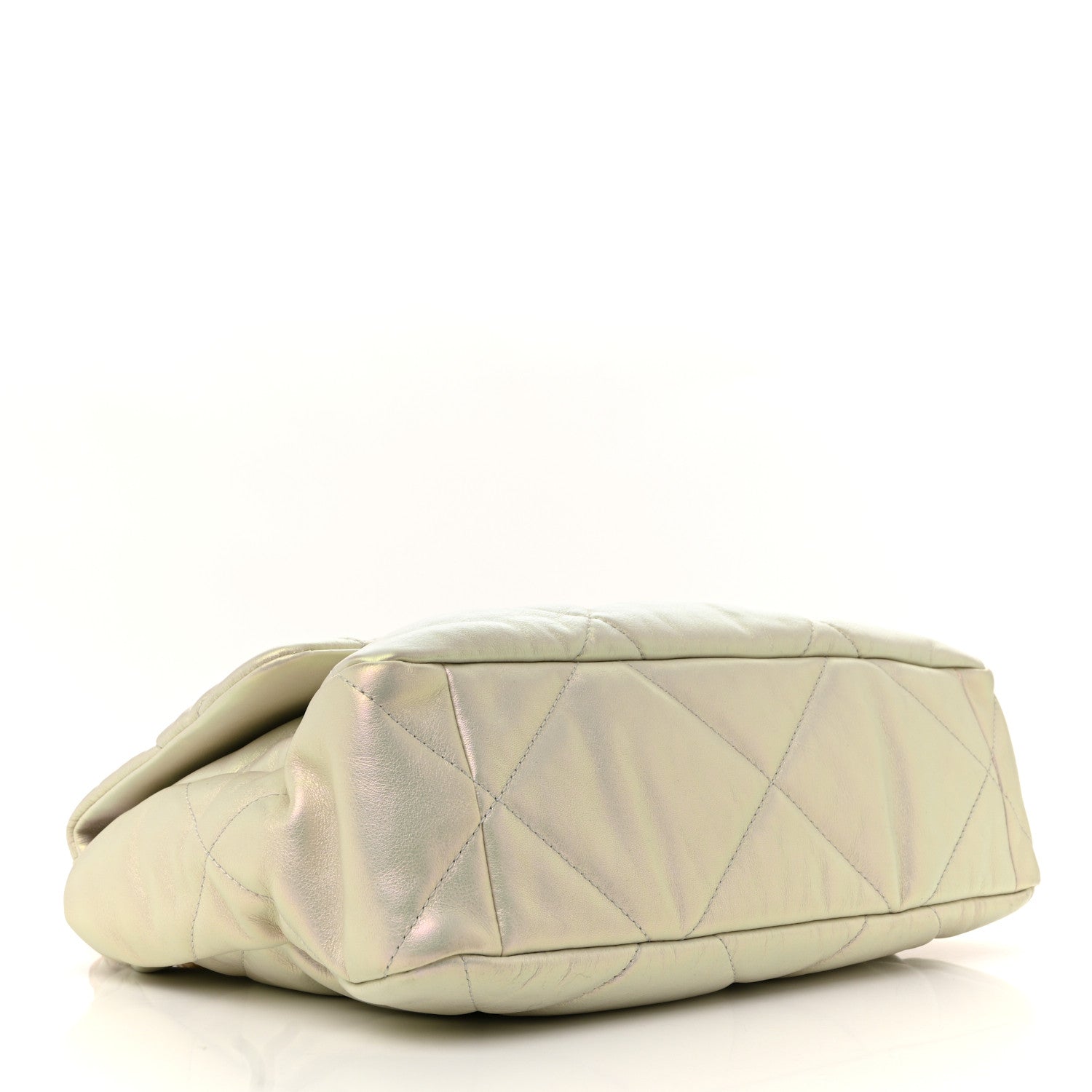 Iridescent Calfskin Quilted Large Chanel 19 Flap White