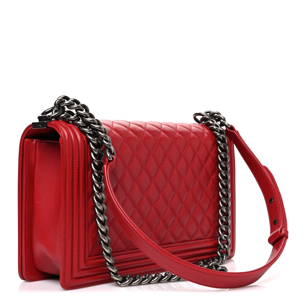 Lambskin Quilted New Medium Boy Flap Red