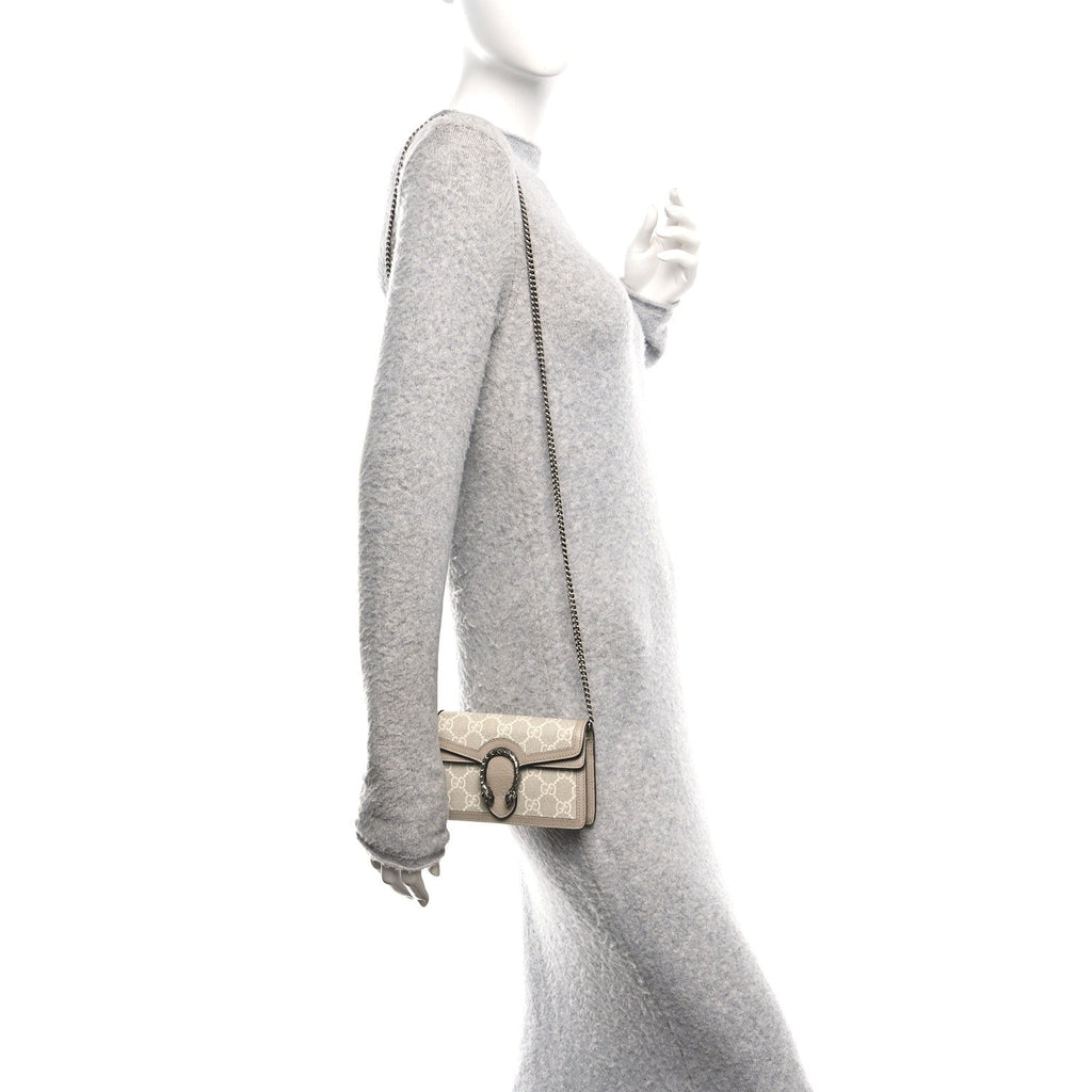 GG Supreme Monogram Textured Dollar Calfskin Super Mini Dionysus Shoulder Bag Beige Mystic White Oatmeal