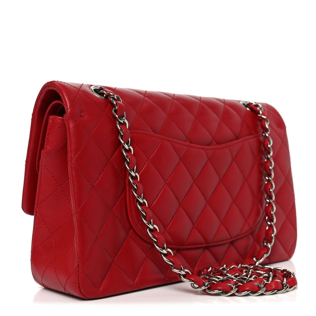 Lambskin Quilted Medium Double Flap Red