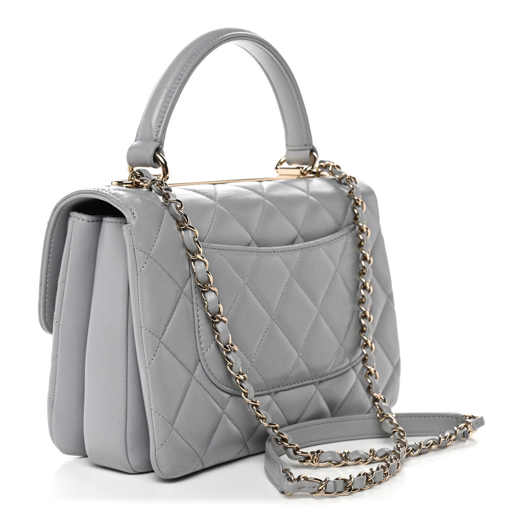 Lambskin Quilted Small Trendy CC Flap Dual Handle Bag Grey